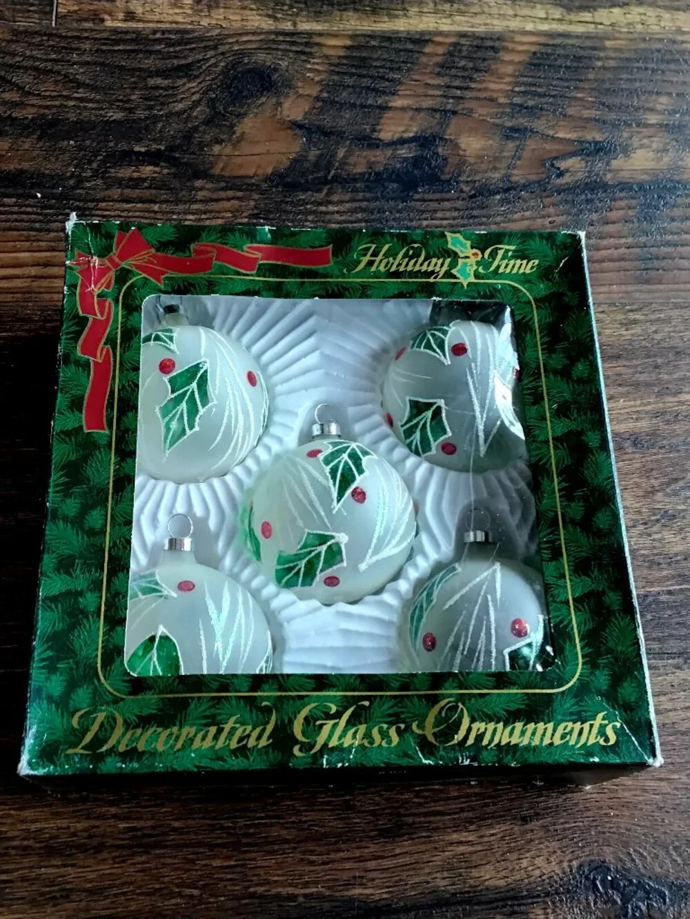 Vintage Holiday Time 5 piece Holly Berry Glass Ornaments